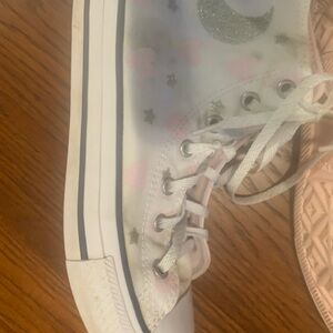 Kids' White and Pink High-Top Sneakers